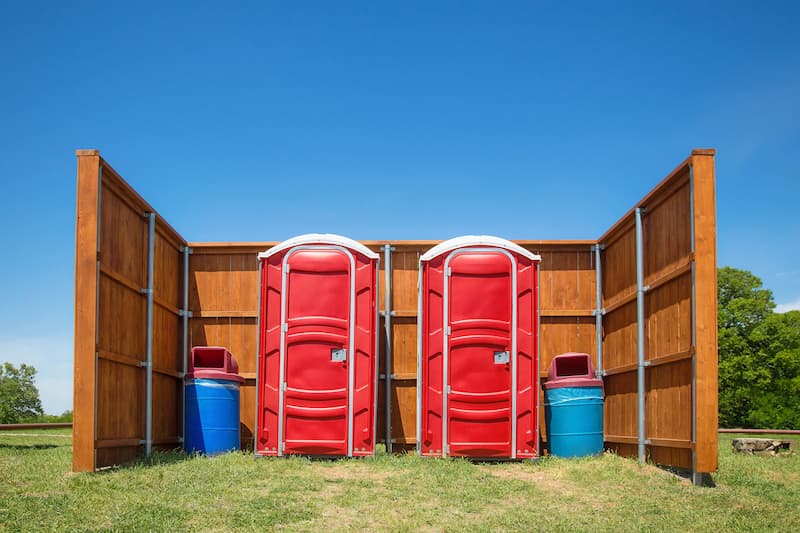 Short-term porta potty units staged for delivery in Frederick, Maryland